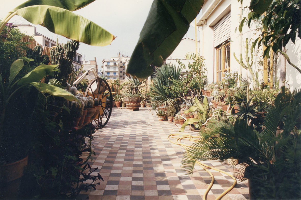 Il terrazzo dello studio a Catania, anni ottanta., 1980 →