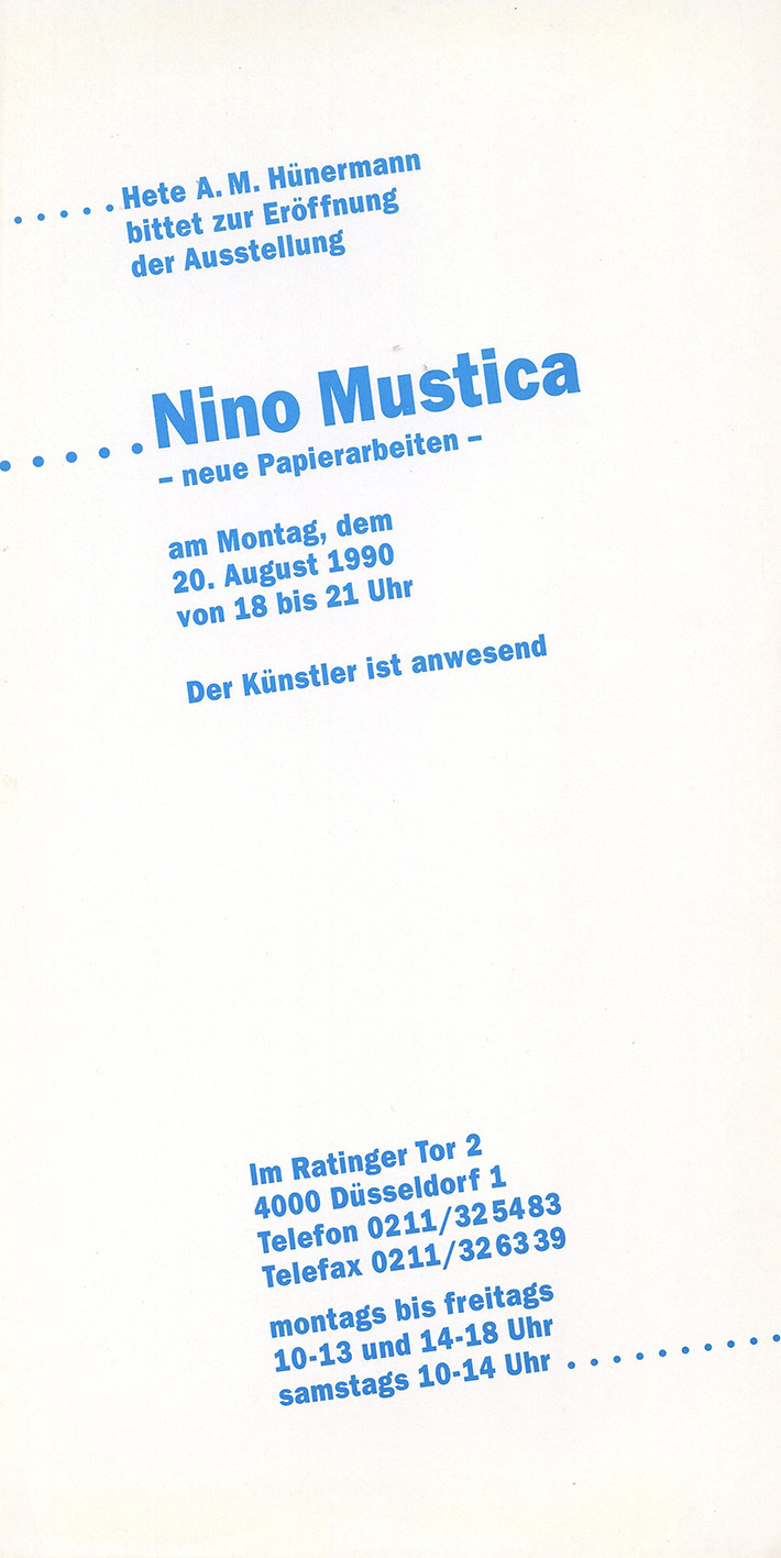 Neue Papierarbeiten, invito della mostra, Hete A.M. Hünermann, Düsseldorf., 1990 →